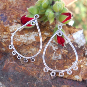 Sterling Silver Oxidized Tear Drop Chandelier Earring Components, 5  Loops,  CN76, Size: 31 mm 25 mm or 1.22 inches x .98 inches.