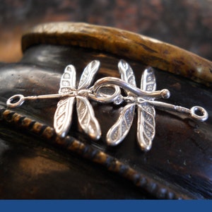Clasp, Sterling Silver Hook and Eye Dragon Fly Clasp, CL313 is a secure jewelry clasp. Size: 40 mm x 33 mm or 1.57 inches x  1.30 inches.