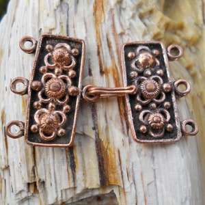 3 Strand Multi-Strand Solid Copper Clasp, MS68CU, Solid Copper Hook and Eye Closure, Size: 38 mm x 23 mm or 1.50 inches x .91 inches