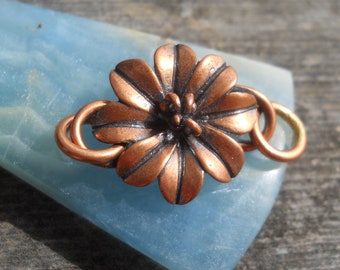 Small Solid Copper Hibiscus Flower S Clasp with Solid Copper Closed Jump Rings, CL186LCU, Size: 25 mm x 15 mm or .98 inches x .59 inches