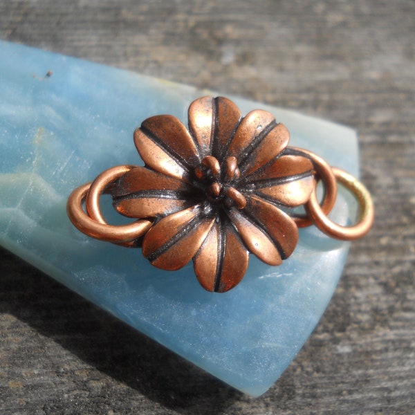 Small Solid Copper Hibiscus Flower S Clasp with Solid Copper Closed Jump Rings, CL186LCU, Size: 25 mm x 15 mm or .98 inches x .59 inches