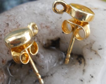 Vermeil Posts, PT33V, Round Vermeil Posts, Sterling Silver Post with Gold Overlay, 7 mm x 4 mm