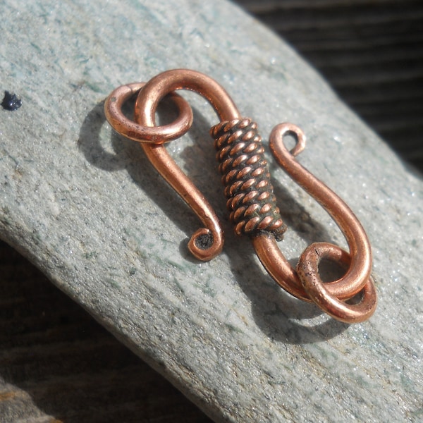 Solid Copper S Clasp with Solid Copper Closed Jump Rings, CL57CU, Size: 25 mm x 5 mm or .98 inches x .20 inches