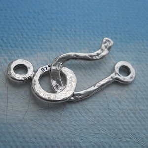 Sterling Silver Hammered Hook and Eye Clasp: Medium Jewelry Finding (30 mm)