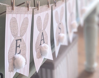 Spring Easter Bunny Butt Banner - Printable banner flag, instant party printables, bunting banner, party banner, Easter decor