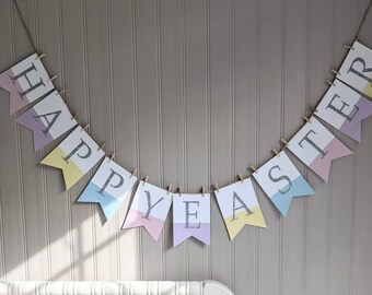 Spring Easter Color Block Banner - Printable banner flag, instant party printables, bunting banner, party banner, Easter decor