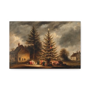 Vintage Christmas Tree, Oil painting, Mailed Wall Art, Country Landscape, Holiday Painting, Farmhouse Decor, Printed Artwork, Christmas