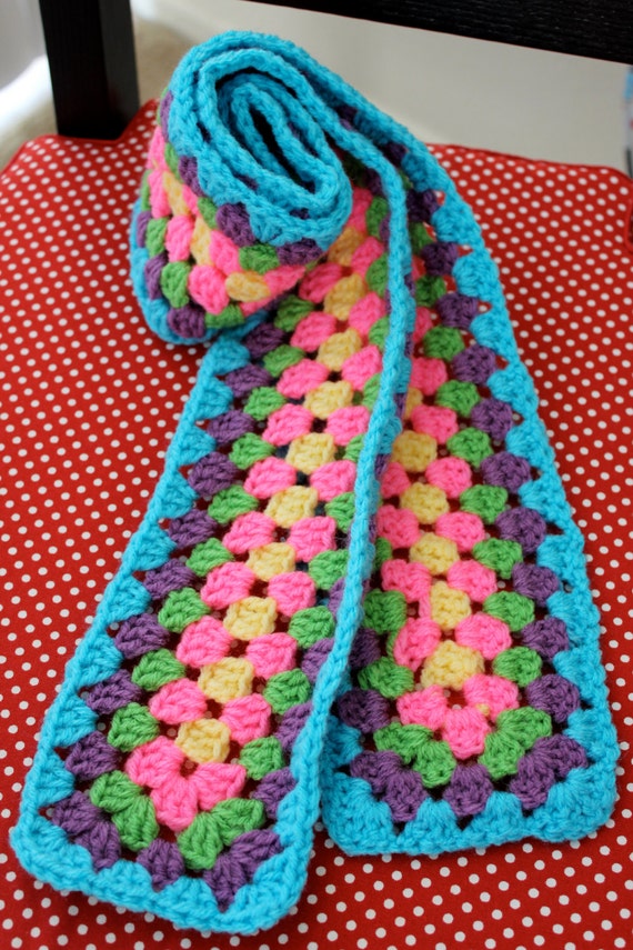 Items similar to Granny Square Crochet Scarf on Etsy