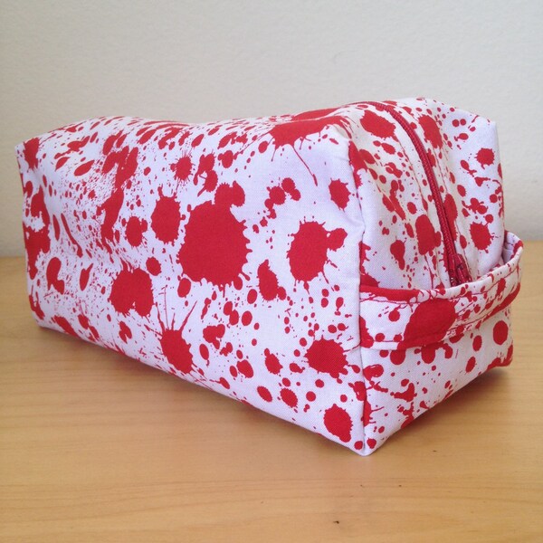 Blood Spatter Boxy Makeup Bag, Travel Bag, Toiletry Bag, Shaving Kit Bag