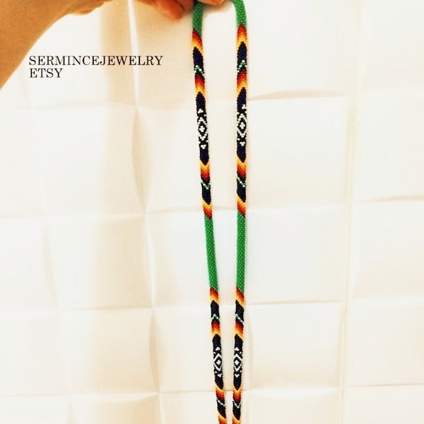 African Colored Beaded Lanyard, Badge Holder, Beaded Lanyard / Native Beadwork, ID Holder / Lanyard keychain / Lanyard Necklace / Unisex