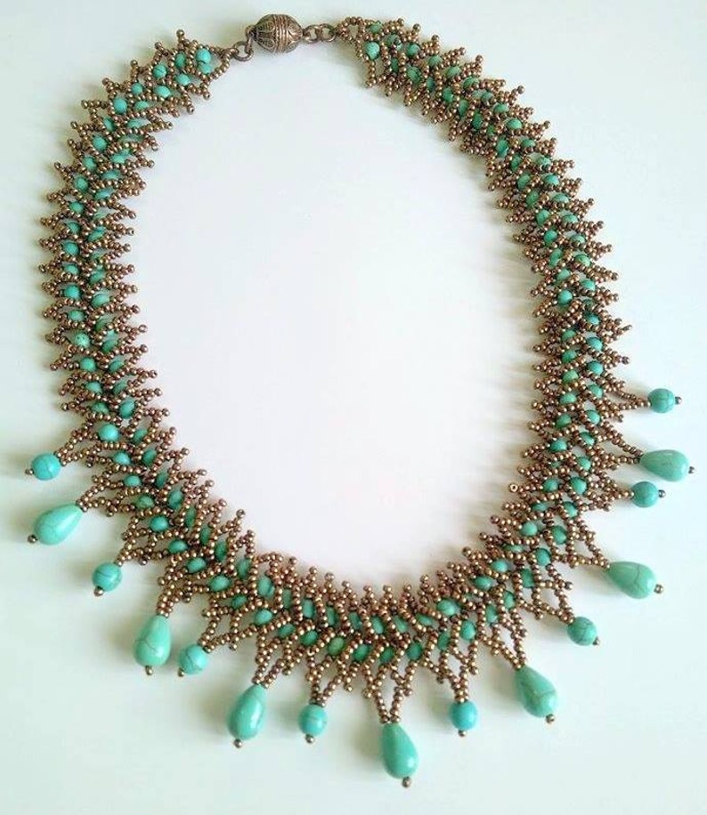 Turquoise Beaded Collar Necklace Beadwork Bib Necklace | Etsy