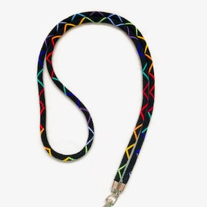 Black Rainbow Beaded Lanyard: Teacher ID Card Holder