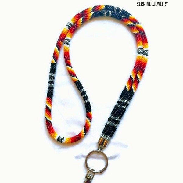 Native American Style Lanyard, Beaded Badge Holder, Beaded Lanyard / ID Holder / Lanyard keychain / Lanyard Necklace / Teachers Lanyard