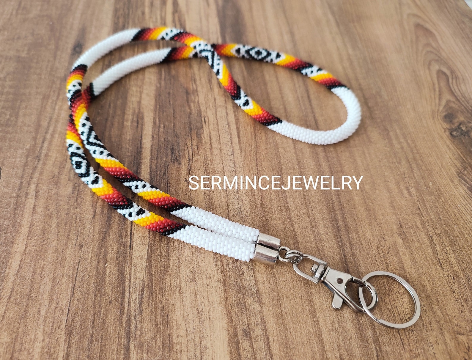 Beaded Lanyard Native American Lanyard Beaded Badge Holder Etsy Canada