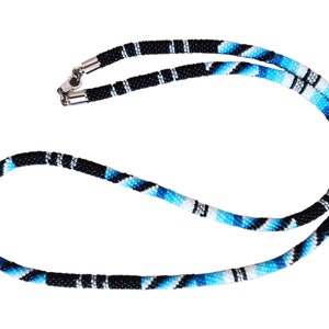 Sale! Blue Black Beaded Necklace, Beaded Native Necklace, Beaded Necklace, Seed Bead necklace, Bead Crochet necklace, Long Necklace