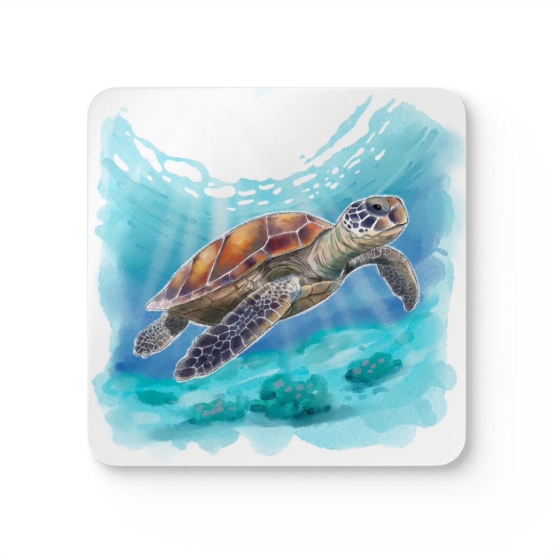 Sea Turtle Coastal Wall Art – Watercolor Nautical Beach House Decor Print For Bathroom Living Room Ocean Themed Nursery