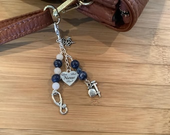 Nurse Sodalite Beaded Charm, RN Gift