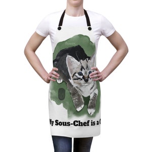 Charming Cat Apron (AOP), Fun and Functional Culinary Wear, Whimsical Cat Apron, Pet-Themed Kitchenware, Durable Kitchen Essential