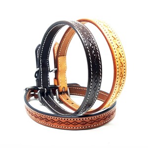 MadcoW Western Style Tooled Canine Leather Dog Collar HandMade Fully Adjustable