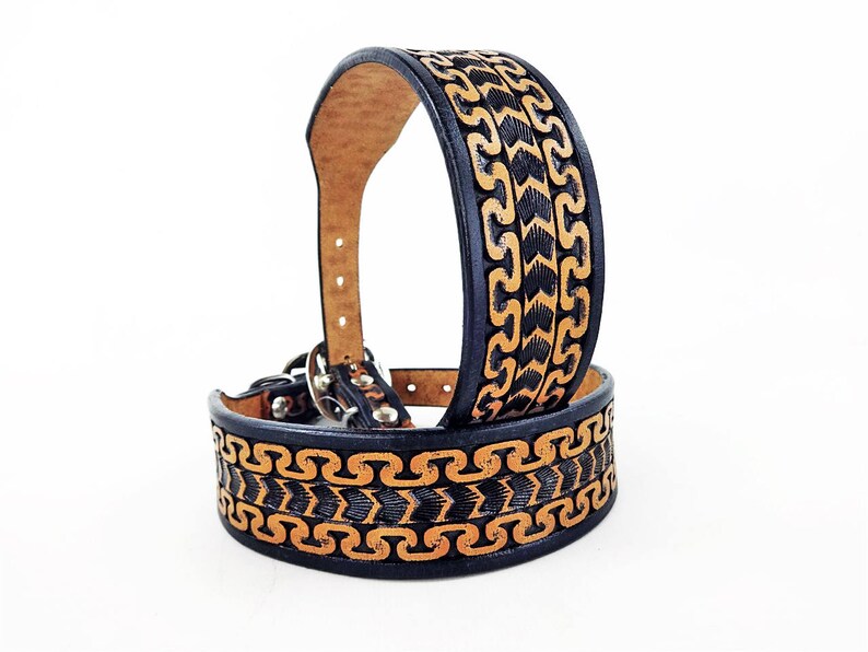 MadcoW Western Style Tooled Canine Leather Dog Collar HandMade Fully Adjustable
