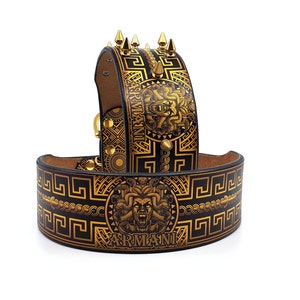 Customizable Medusa Leather MadcoW Dog Collar Made In The USA Fully Adjustable, Add Spikes, Personalize With Dogs Name