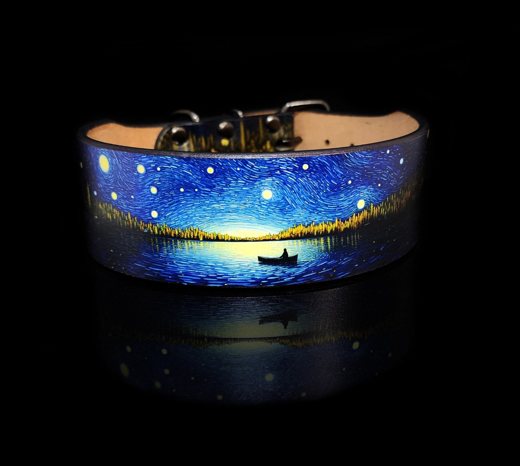 Starry Night, Personalized Dog Collar, Leather or BioThane®, Leather Collar with Name, Waterproof, Easy to Clean BioThane