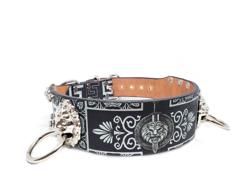 Silver Dog Collar Custom Leather Collar Lion Dog Metallic Etsy