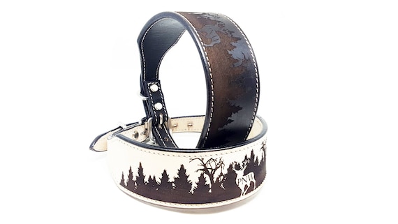 MadcoW Western Style Tooled Canine Leather Dog Collar HandMade Fully Adjustable