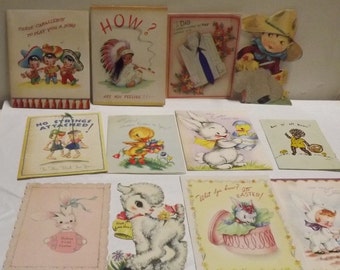 12 Vintage Greeting Cards 1940’s, Signed, Get Well, Easter, Fathers Day