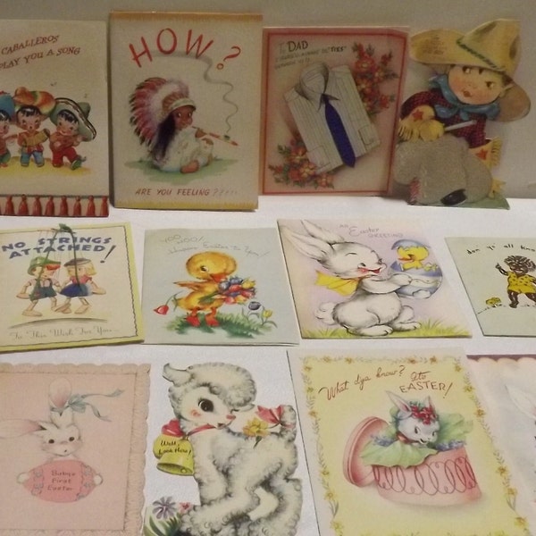 12 Vintage Greeting Cards 1940’s, Signed, Get Well, Easter, Fathers Day