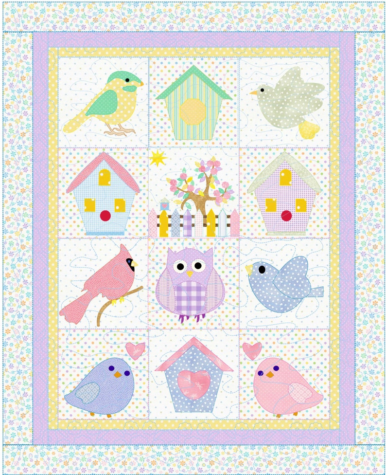 Baby Quilt Pattern birds and birdhouses Summers Here Etsy