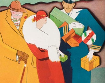 The Chicagoan magazine - Digital print of cover art - December 7, 1929 - Art Deco - Christmas/Xmas Shopping - May-December Romance