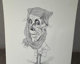 David Levine Caricature of the great Danish writer Isak Dinesen aka Karen Blixen from the New York Review of Books (NYRB) 1960s/70s