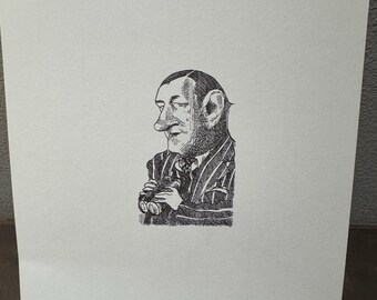 David Levine Caricature of American writer Frank O'Hara from the New York Review of Books (NYRB) 1960s/70s