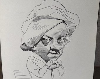 David Levine Caricature of great English artist William HOGARTH from the New York Review of Books (NYRB) 1960s/70s