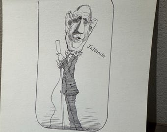 David Levine Caricature of French President Charles de Gaulle from the New York Review of Books (NYRB) 1960s/70s