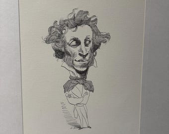 David Levine Caricature of great Russian writer PUSHKIN from the New York Review of Books (NYRB) 1960s/1970s