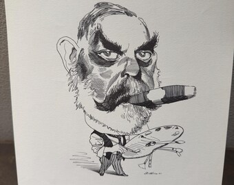 David Levine Caricature of the great American painter JOHN Singer SARGENT from the New York Review of Books (NYRB) 1960s/70s
