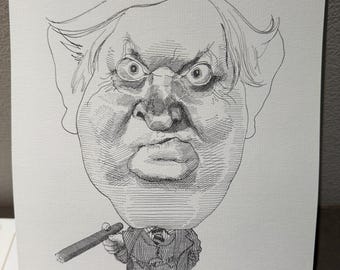 David Levine Caricature of the great English writer, journalist  EVELYN  WAUGHfrom the New York Review of Books (NYRB) 1960s/70s