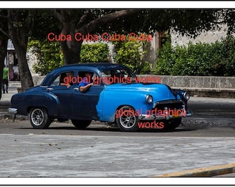 Classic Cars of Cuba - 2-Tone Blue Sedan