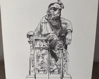 David Levine Caricature of great French sculptor Auguste Rodin from the New York Review of Books (NYRB) 1960s/70s
