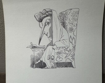David Levine Caricature of the great British poet Dame Edith Sitwell from the New York Review of Books (NYRB) 1960s/70s