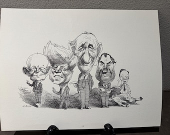 9 brilliant David Levine Caricatures of Vietnam Era LBJ Nixon JFK Ike from the New York Review of Books (NYRB) 1960s/70s