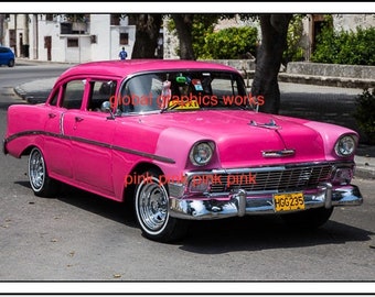 Digital print vintage 2-tone pink car - Classic cars of Cuba