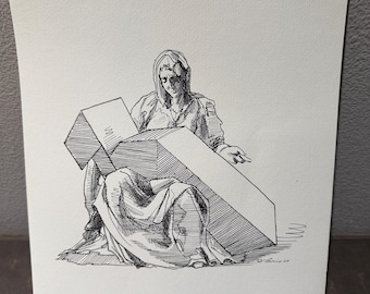 David Levine Caricature of the The Unsculpted Pieta from the New York Review of Books (NYRB) 1960s/70s