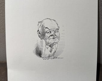 David Levine Caricature of the great American cultural critic EDMUND WILSON from the New York Review of Books (NYRB) 1960s/70s
