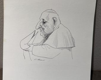 David Levine Caricature of the great Pope John XXIII (the 23rd) from the New York Review of Books (NYRB) 1960s/70s