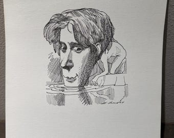 David Levine Caricature of the great English poet of WW1 RUPERT BROOKE from the New York Review of Books (NYRB) 1960s/70s