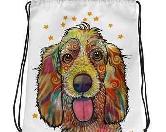 Watercolor Art Dog Cinch Sack, Rainbow Dog Backpack, Dog Yoga Bag