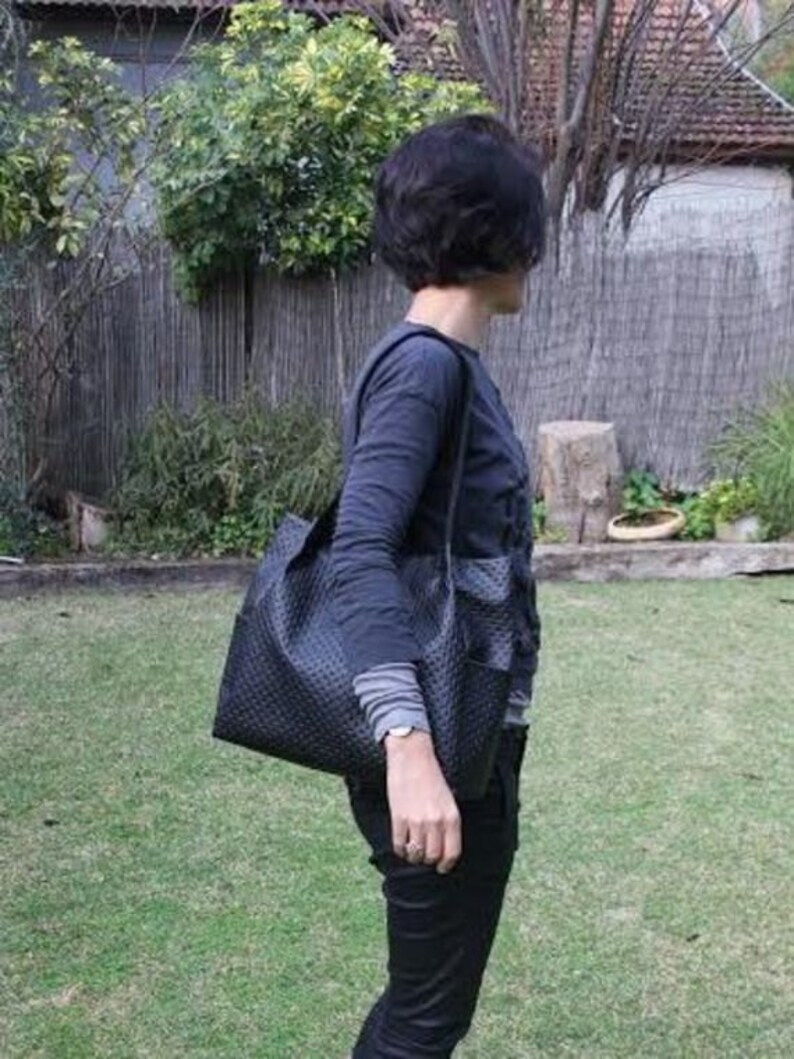black handbag black shoulder bag black faux leather tote bag with real black leather straps everyday bag black tote bag women handbag,